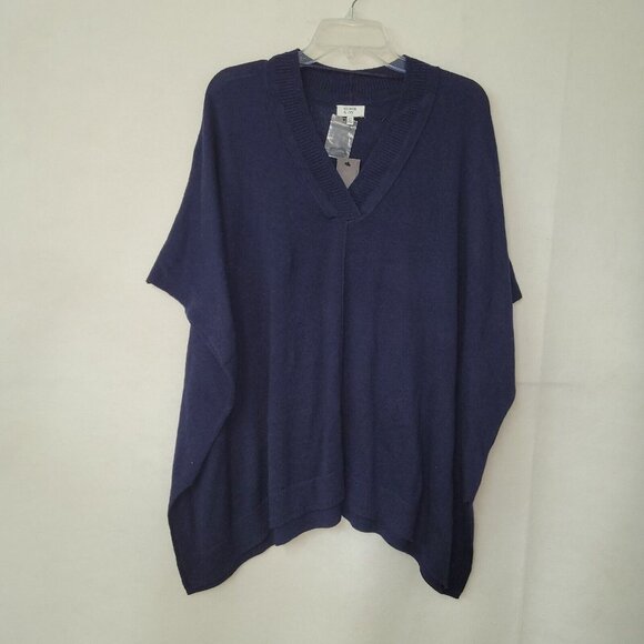 Crown & Ivy‎ Sweater Womens One Size Navy Blue Novel Essentials V-Neck Poncho - Picture 1 of 9